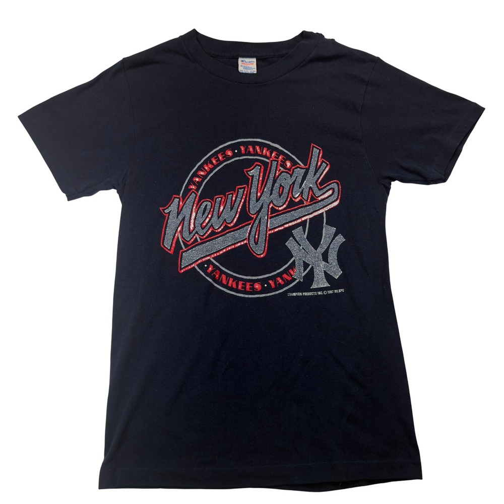 Champion Vintage 1987 New York Yankees Mens M Distressed Single Stitch T Shirt